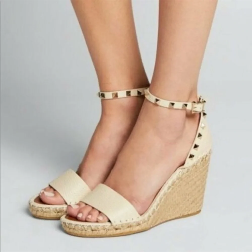 Anthropologie Maypol Studded Cream Leather Nalino Espadrille Wedges